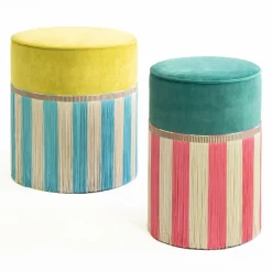 Couture Geometric Riga Small Turquoise and Pink Ottoman