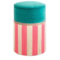 Couture Geometric Riga Small Turquoise and Pink Ottoman