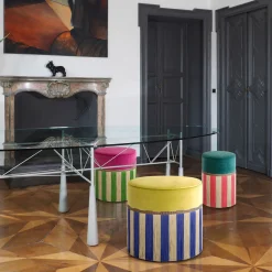 Couture Geometric Riga Small Turquoise and Pink Ottoman
