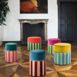 Couture Geometric Riga Small Turquoise and Pink Ottoman