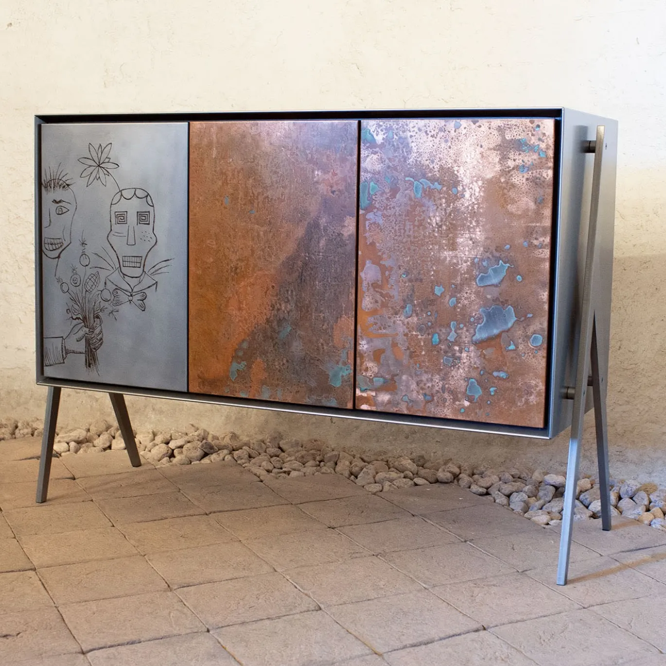 Credenza a 3 ante Dipinto Rame