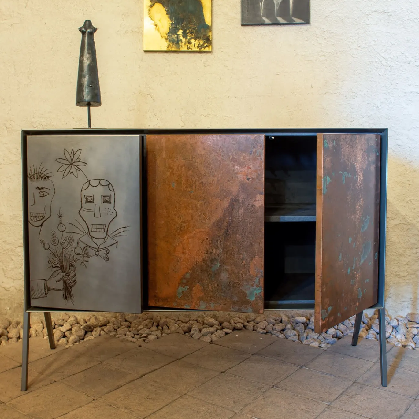 Credenza a 3 ante Dipinto Rame
