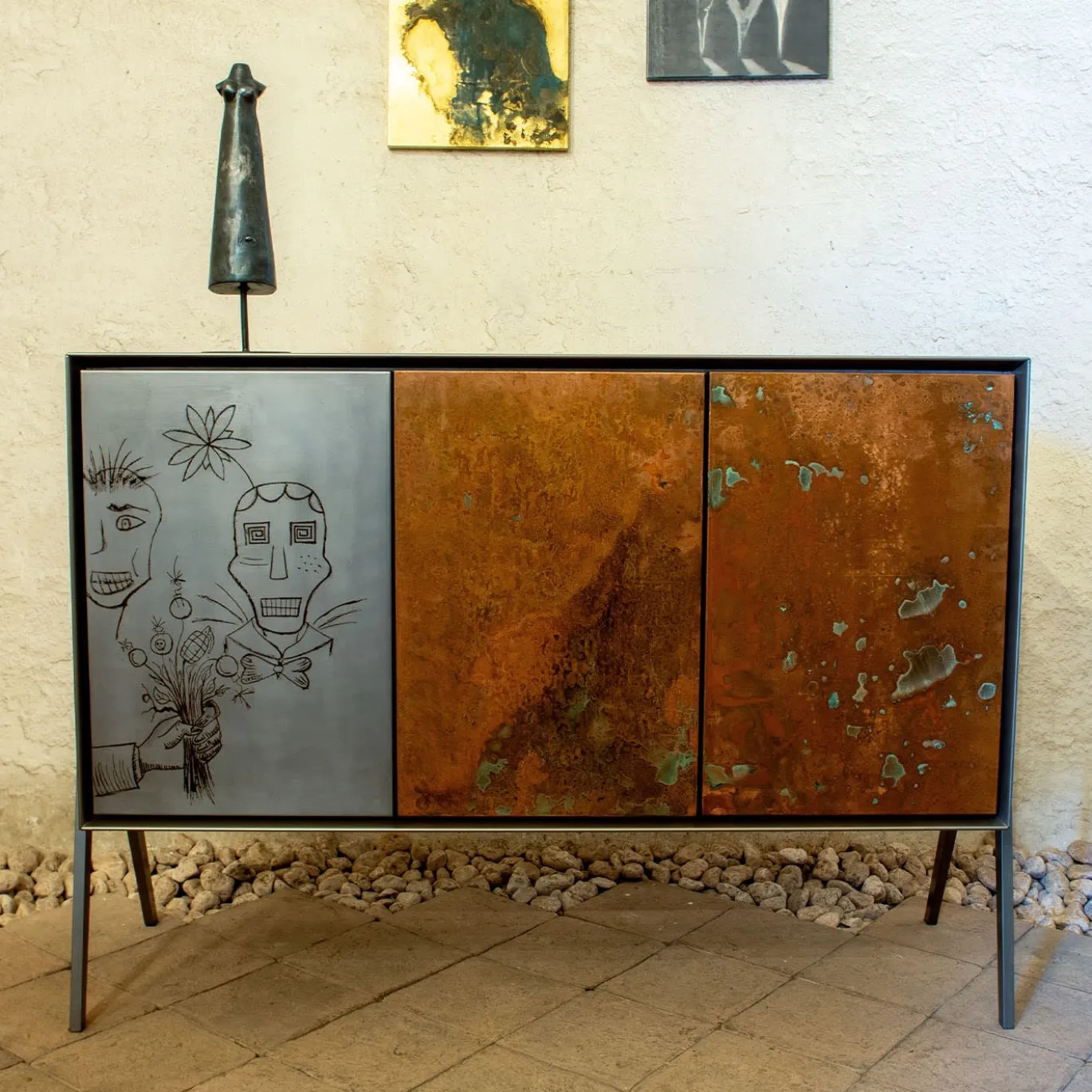 Credenza a 3 ante Dipinto Rame