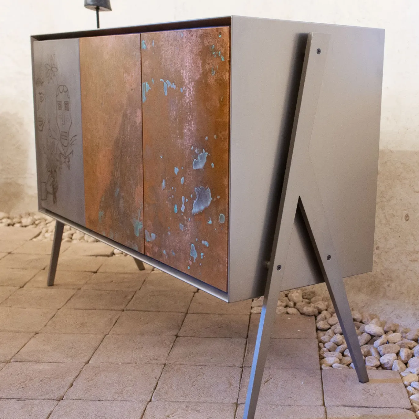Credenza a 3 ante Dipinto Rame