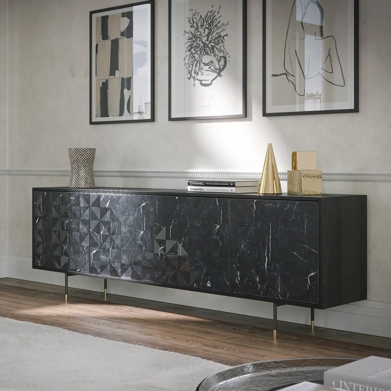 Credenza Apogeo a 4 ante in marmo grigio Carnico