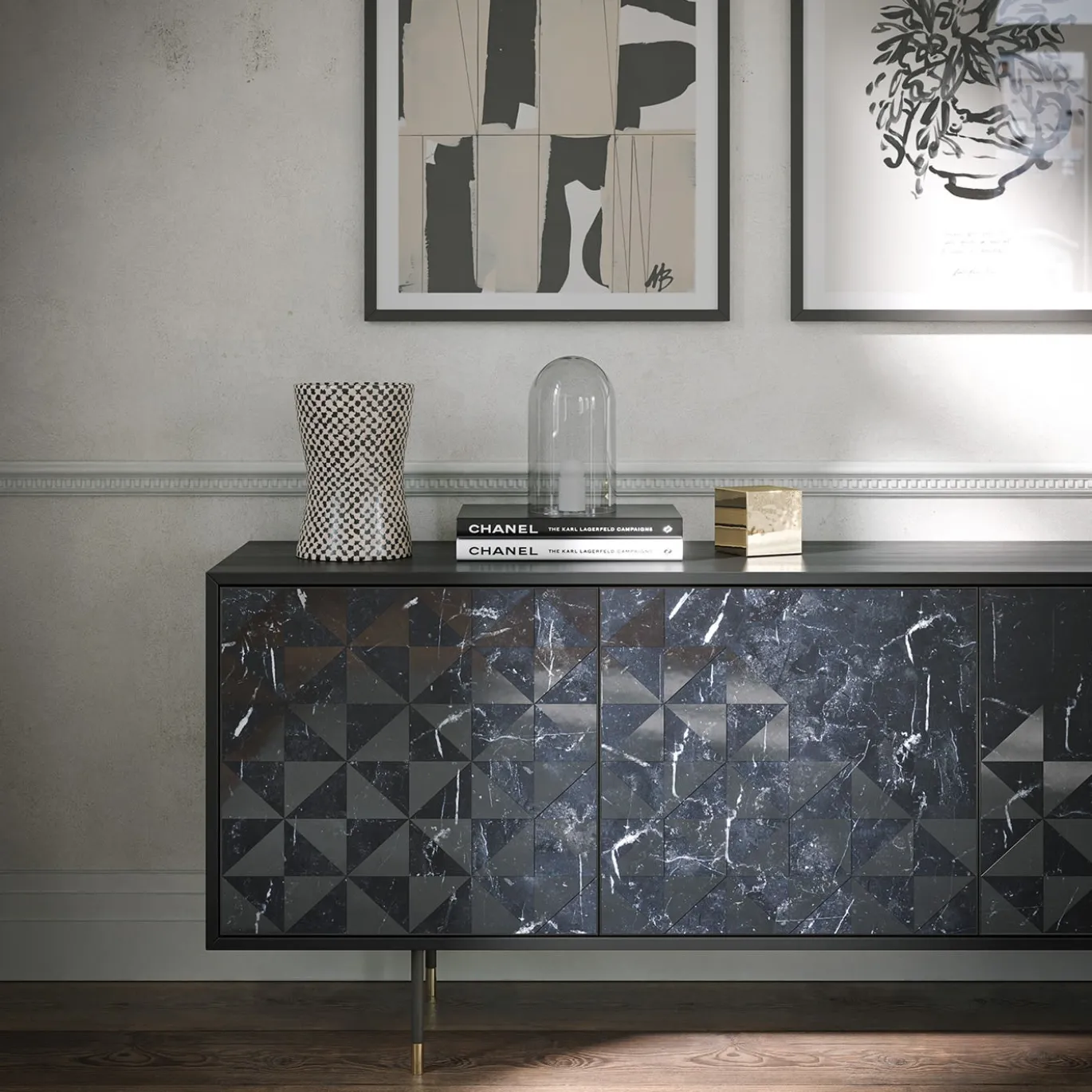 Credenza Apogeo a 4 ante in marmo grigio Carnico