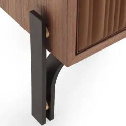 Credenza a 2 porte in pelle e noce cognac