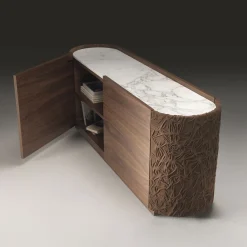 Credenza Arena a 2 ante in pelle e legno con piano in marmo