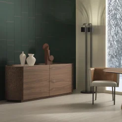 Credenza Arena a 2 ante in pelle e legno con piano in marmo