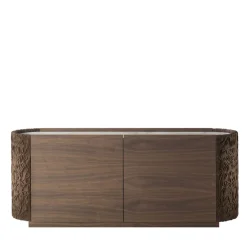 Credenza Arena a 2 ante in pelle e legno con piano in marmo