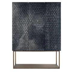 Credenza a Tre Ante in legno nero con dettagli metallici e base in metallo bronzato