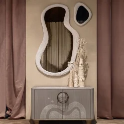 Credenza Aurora a 2 porte in legno intarsiato grigio