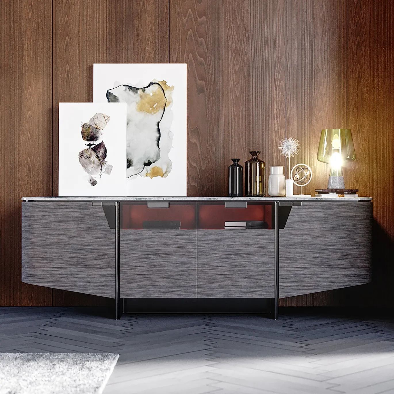 Credenza Bellatrix Nera con Barre a LED