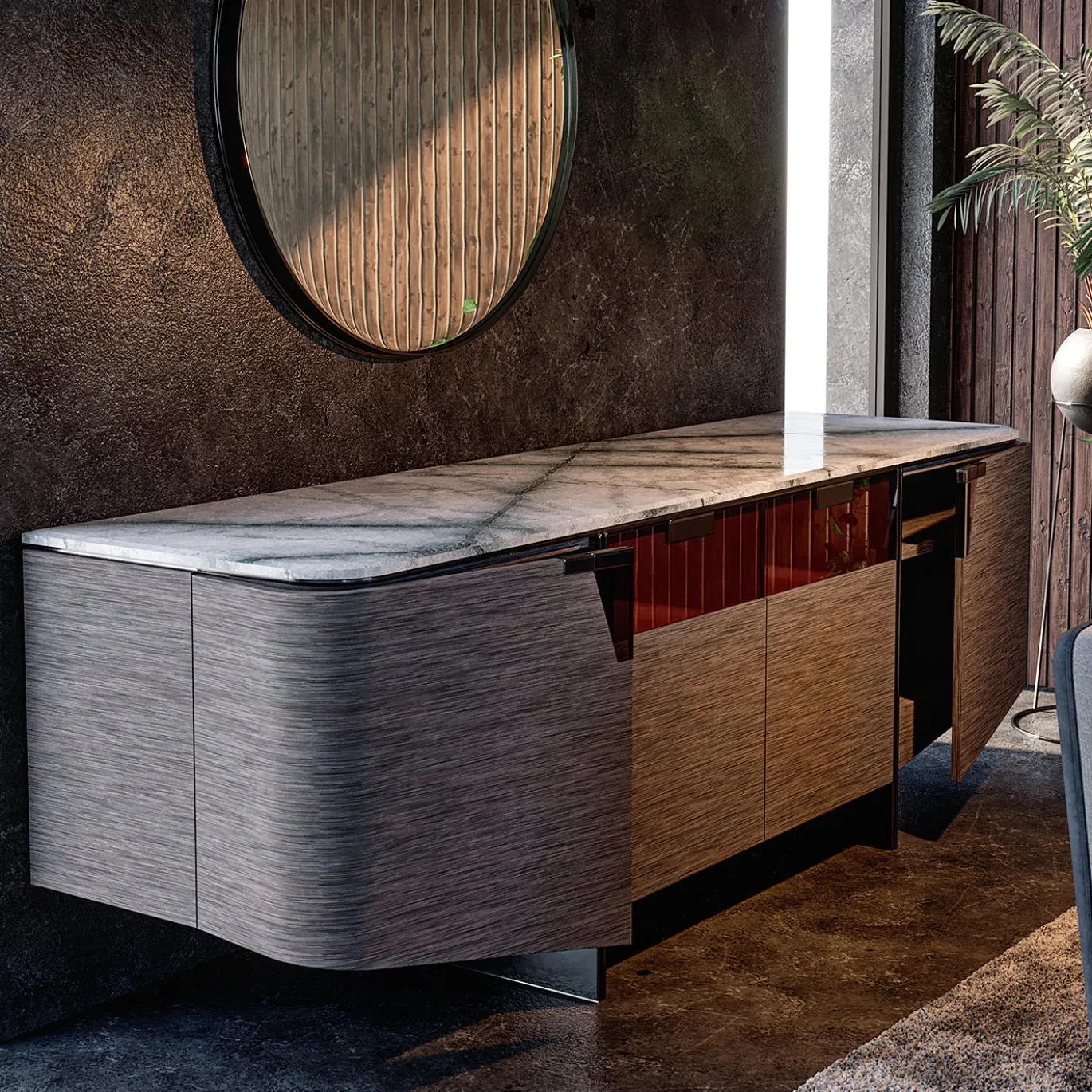 Credenza Bellatrix Nera con Barre a LED