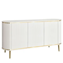 Credenza Bianca a 3 Ante con Dettagli in Canneté e Accenti Dorati