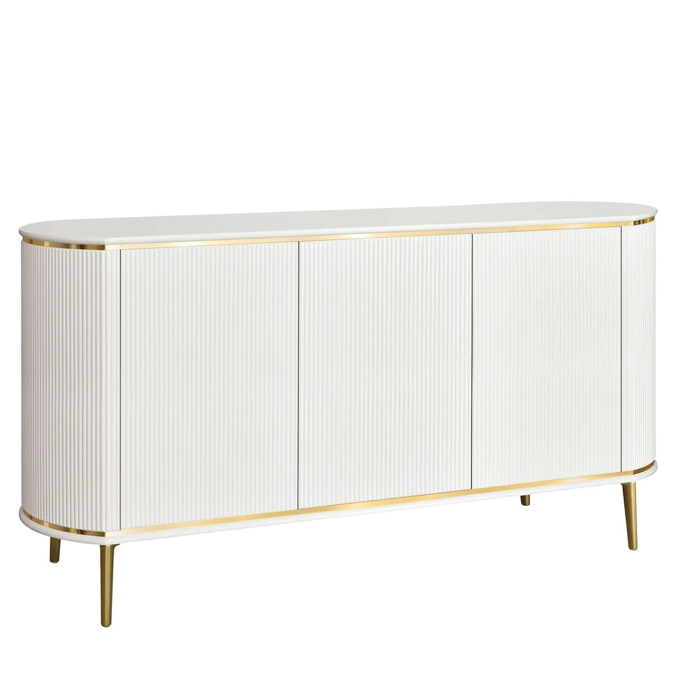 Credenza Bianca a 3 Ante con Dettagli in Canneté e Accenti Dorati