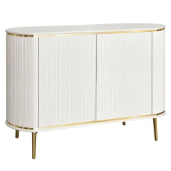 Credenza Bianca a 2 Ante con Texture in Canneté e Accenti Dorati
