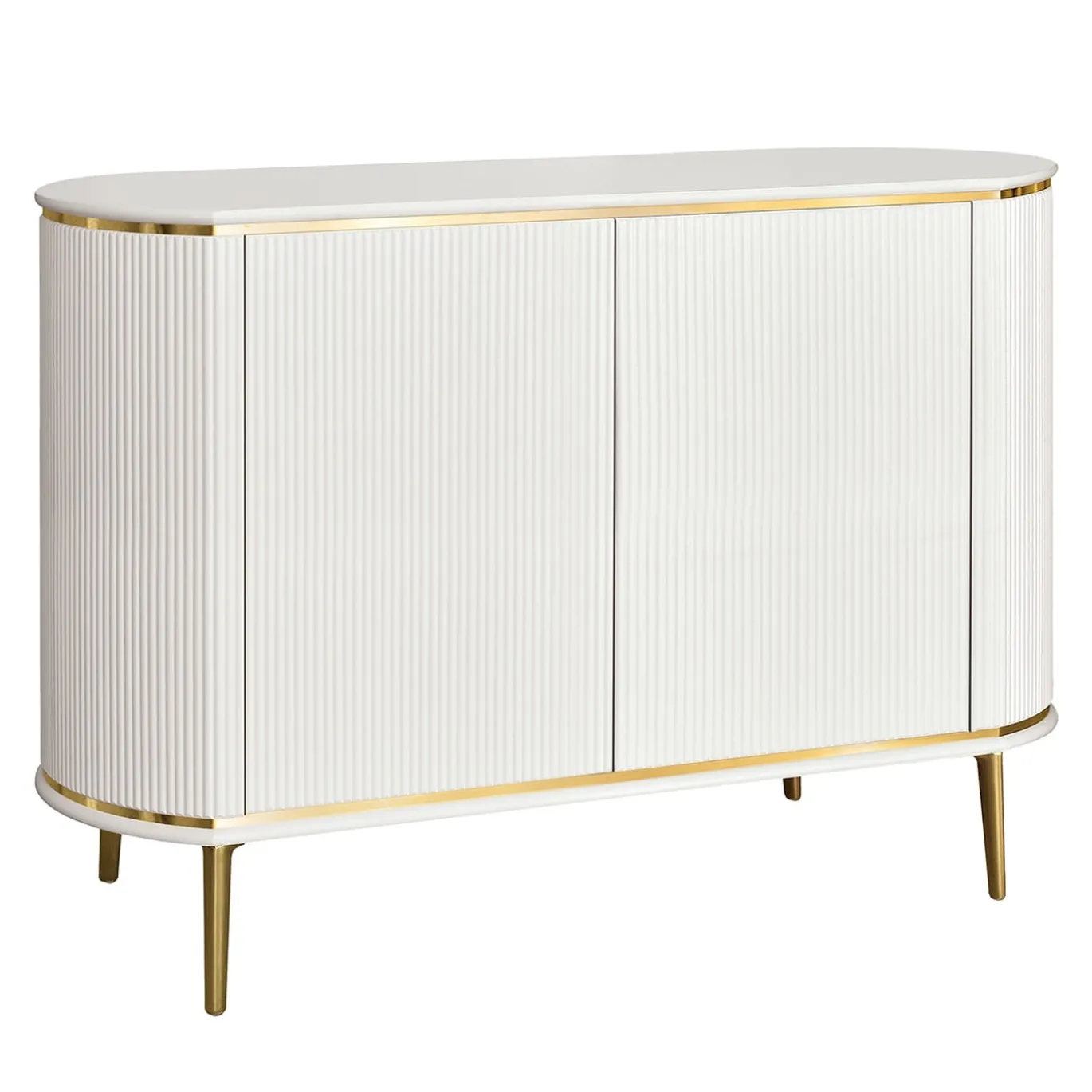 Credenza Bianca a 2 Ante con Texture in Canneté e Accenti Dorati