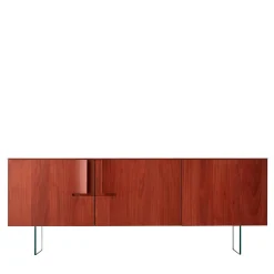 Credenza Book in noce rosso con ripiani in vetro