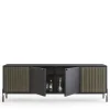 Credenza Canette a 4 ante in pelle nabuk verde salvia e rovere