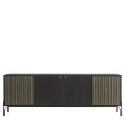 Credenza Canette a 4 ante in pelle nabuk verde salvia e rovere