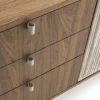 Credenza Canette a 2 porte in pelle nabuk beige e noce
