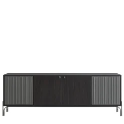 Credenza Canette a 4 porte in pelle nabuk grigio antracite e rovere
