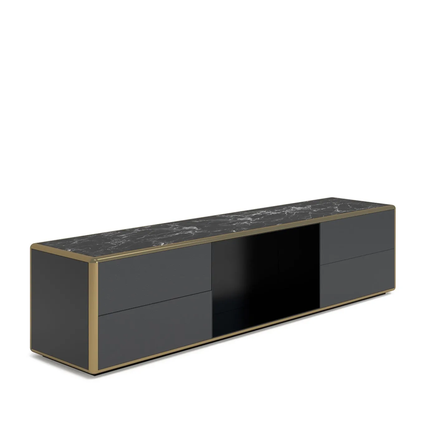 Credenza Desirè con piano in marmo e cassetti in pelle