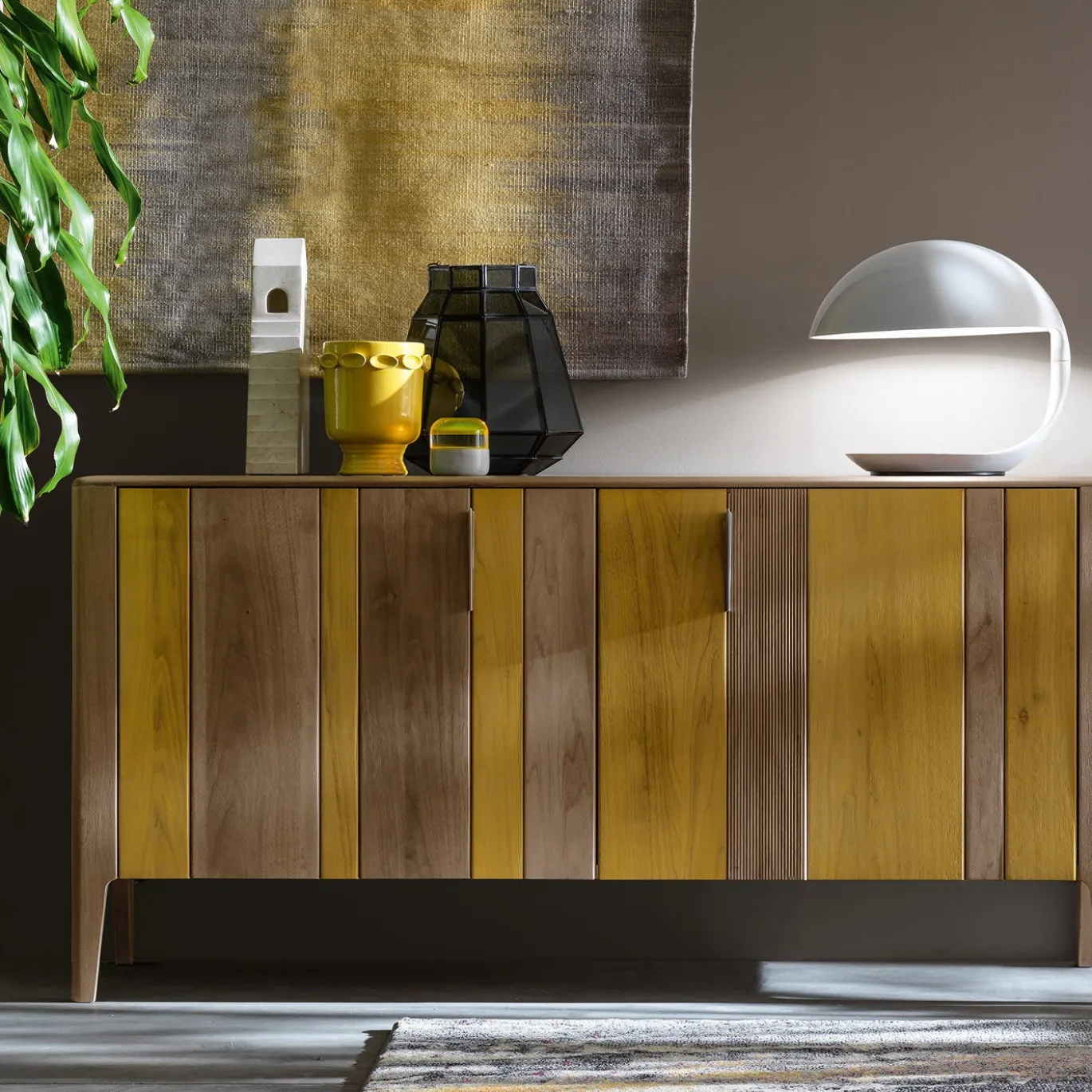 Credenza Domino giallo e olmo