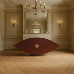 Credenza ellittica Eye in legno laccato rosso