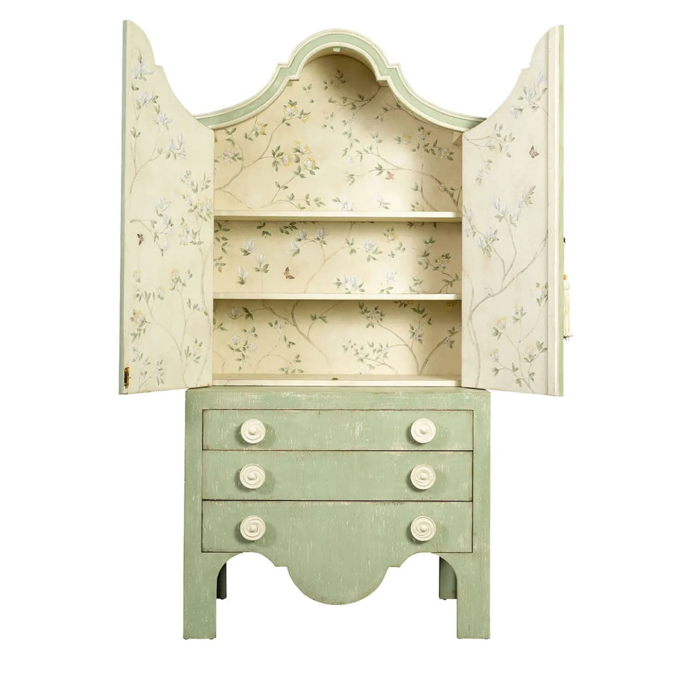 Credenza Ferrovia Verde con Decorazione Magnolia