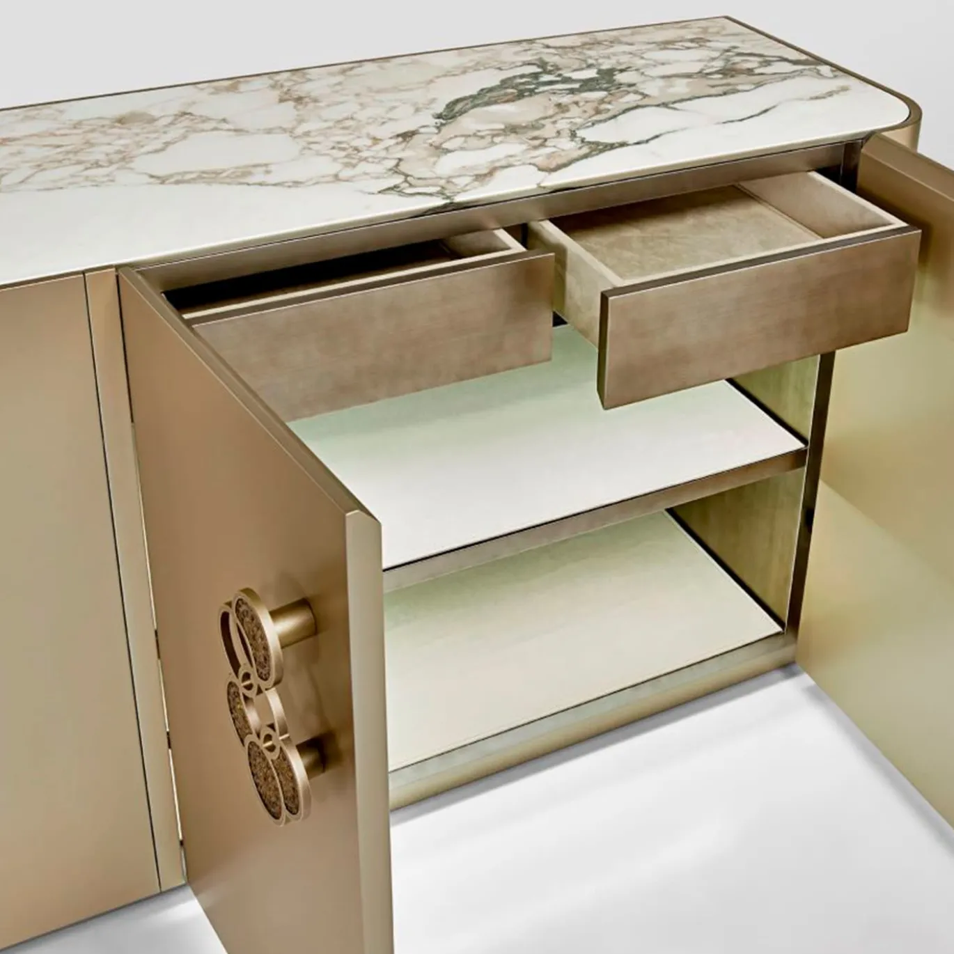 Credenza Fluxus con piano in marmo oro Calacatta