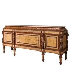 Credenza in noce e radica con piano in marmo Onice Miele