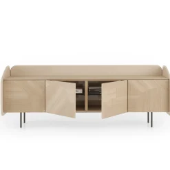 Credenza INTARSIO cipria lucido con scocca in rovere naturale intarsiata a mano