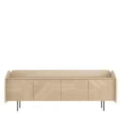 Credenza INTARSIO cipria lucido con scocca in rovere naturale intarsiata a mano