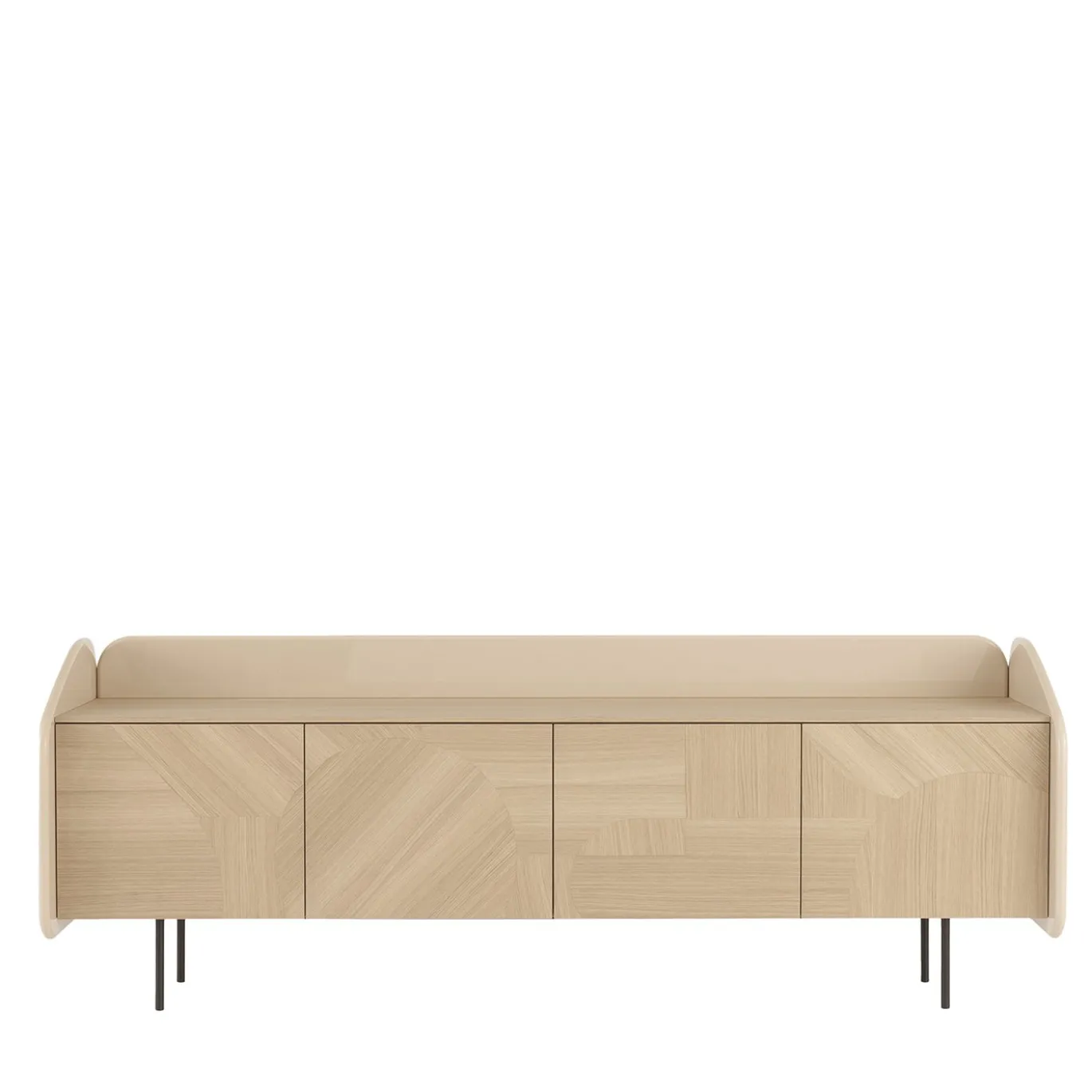 Credenza INTARSIO cipria lucido con scocca in rovere naturale intarsiata a mano