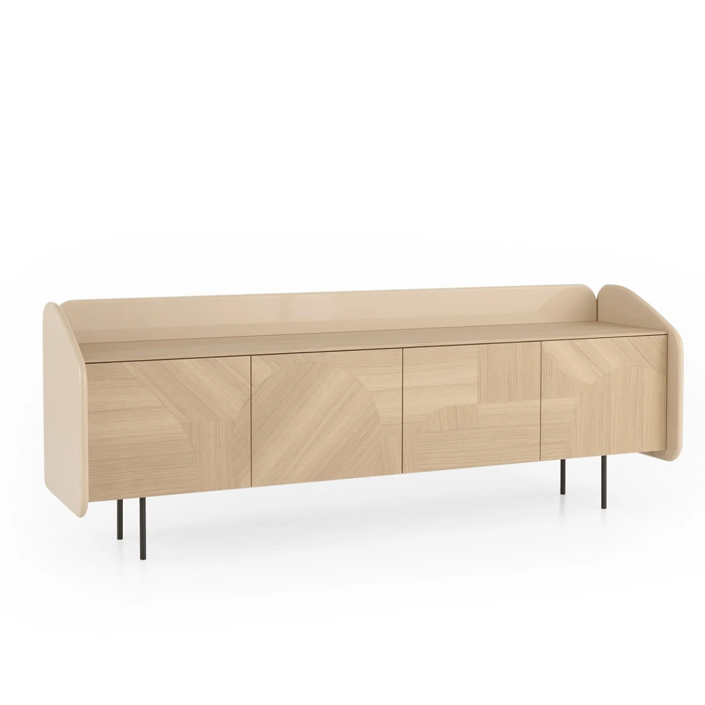 Credenza INTARSIO cipria lucido con scocca in rovere naturale intarsiata a mano