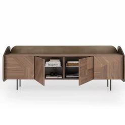 Credenza INTARSIO laccata bronzo ossidato con scocca in noce canaletto intarsiata a mano
