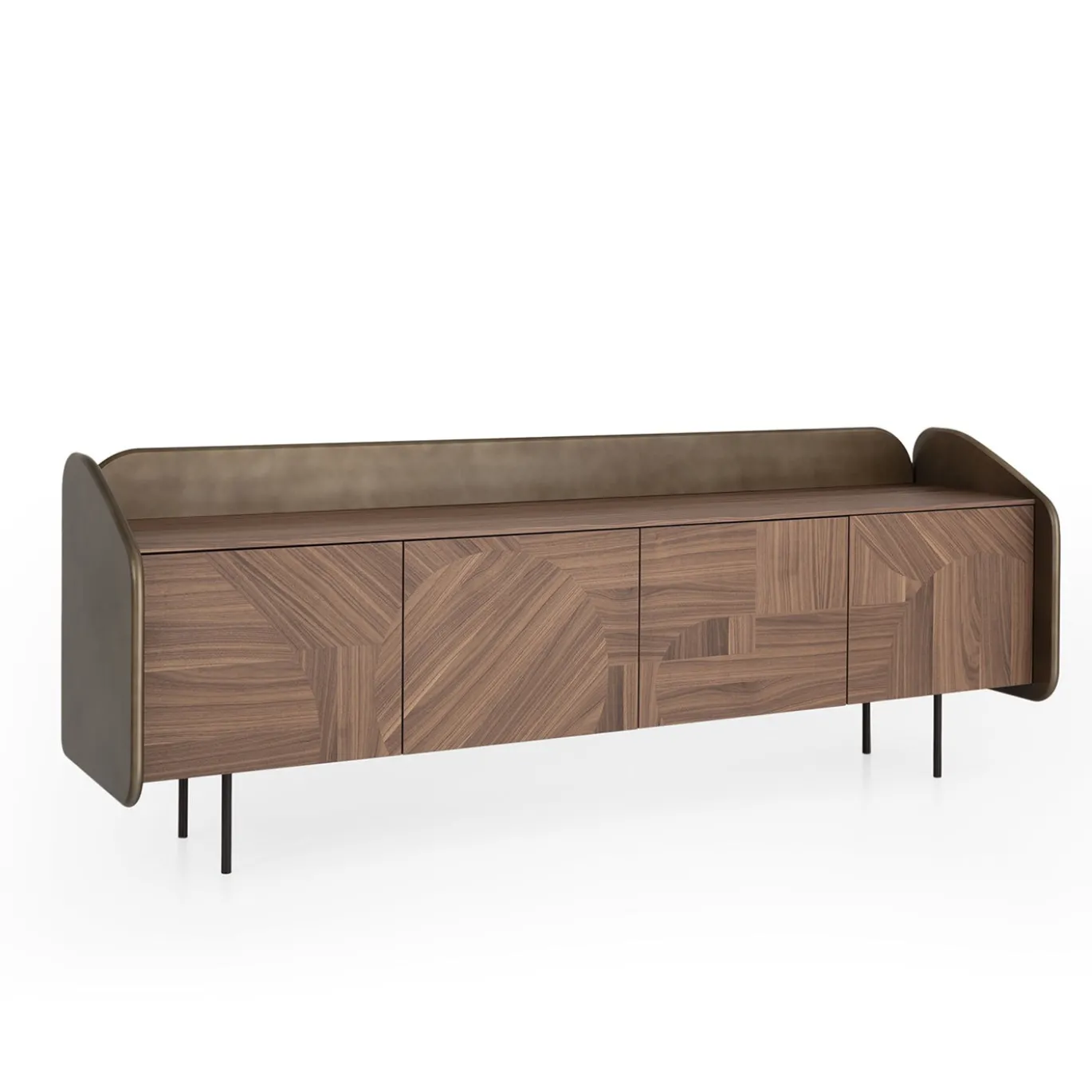 Credenza INTARSIO laccata bronzo ossidato con scocca in noce canaletto intarsiata a mano