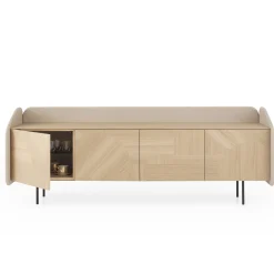 Credenza INTARSIO laccata marmorino con scocca in rovere naturale intarsiata a mano