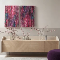 Credenza INTARSIO laccata marmorino con scocca in rovere naturale intarsiata a mano