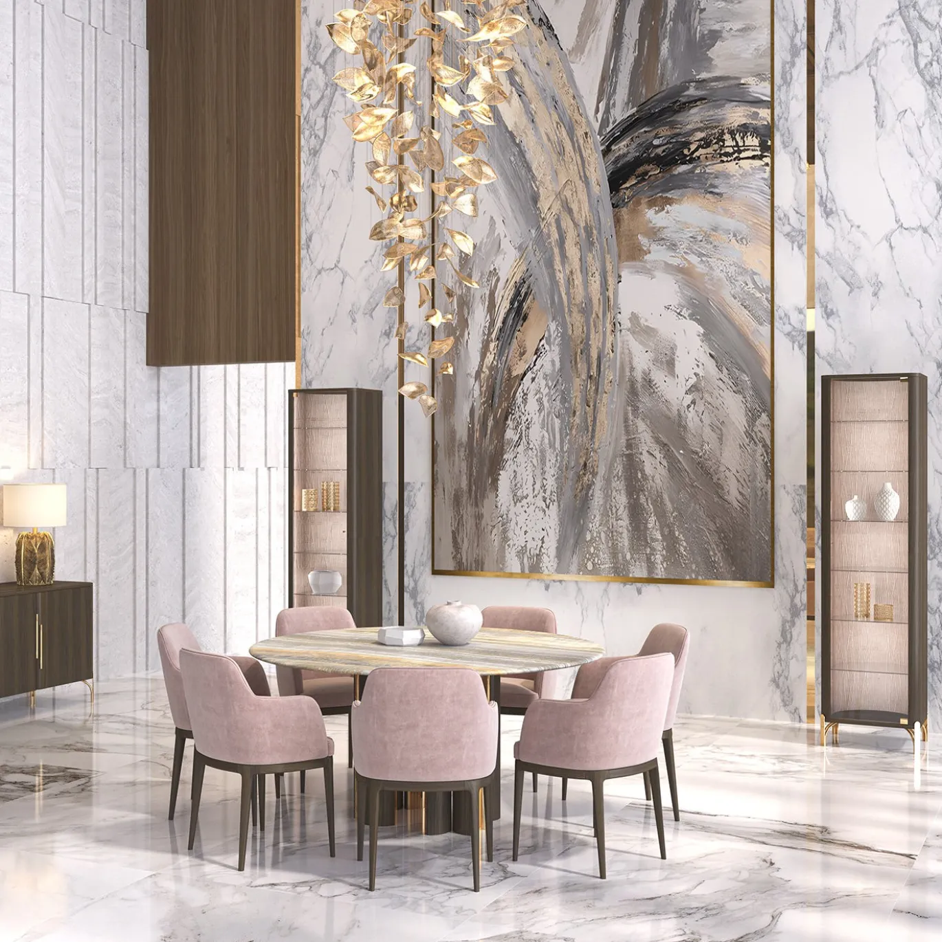 Credenza in vetro con porta singola e illuminazione a LED