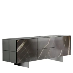 Credenza In Vetro Nero Specchiato Effetto Marmo