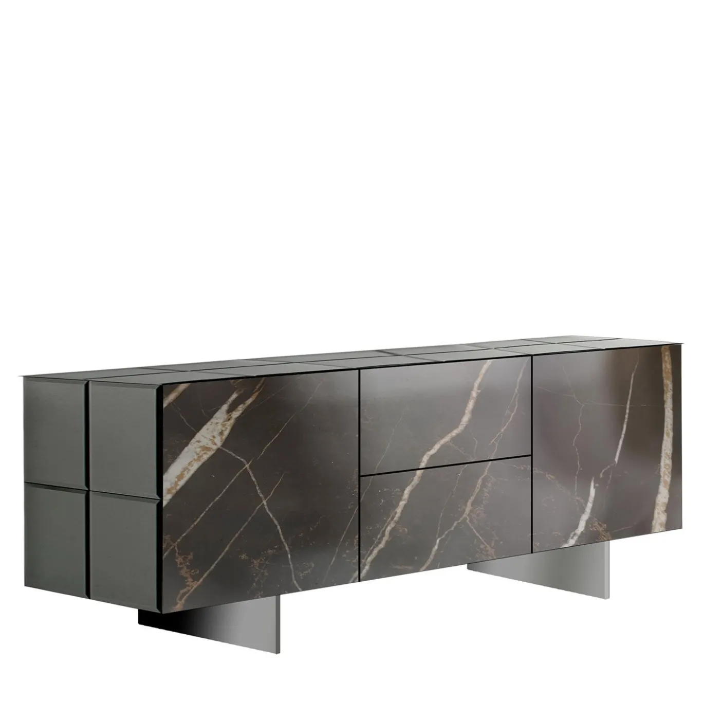 Credenza In Vetro Nero Specchiato Effetto Marmo