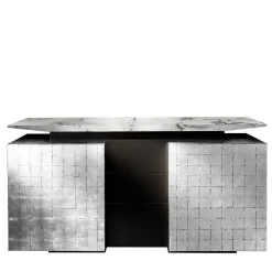 Credenza Kataï in argento con piano in marmo bianco Dover