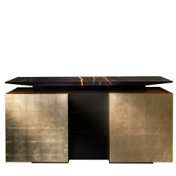 Credenza Kataï oro con piano in marmo nero di Guinea