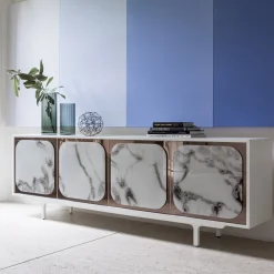Credenza Margarette a 4 porte Trinity effetto marmo bianco