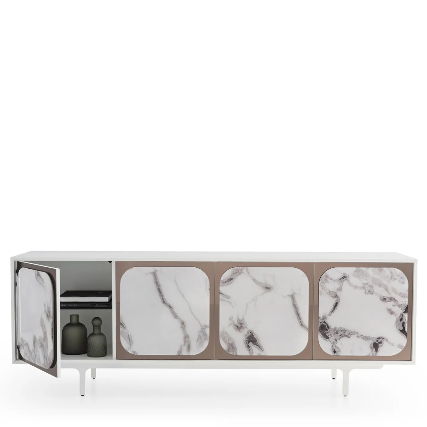 Credenza Margarette a 4 porte Trinity effetto marmo bianco