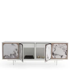 Credenza Margarette a 4 porte Trinity effetto marmo bianco