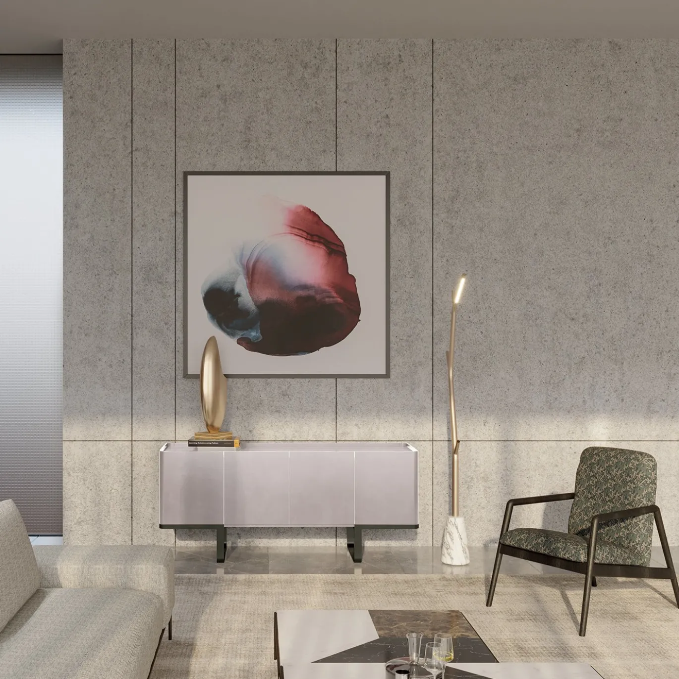 Credenza Mayor a 4 porte con top in marmo di Carrara di Marco Piva